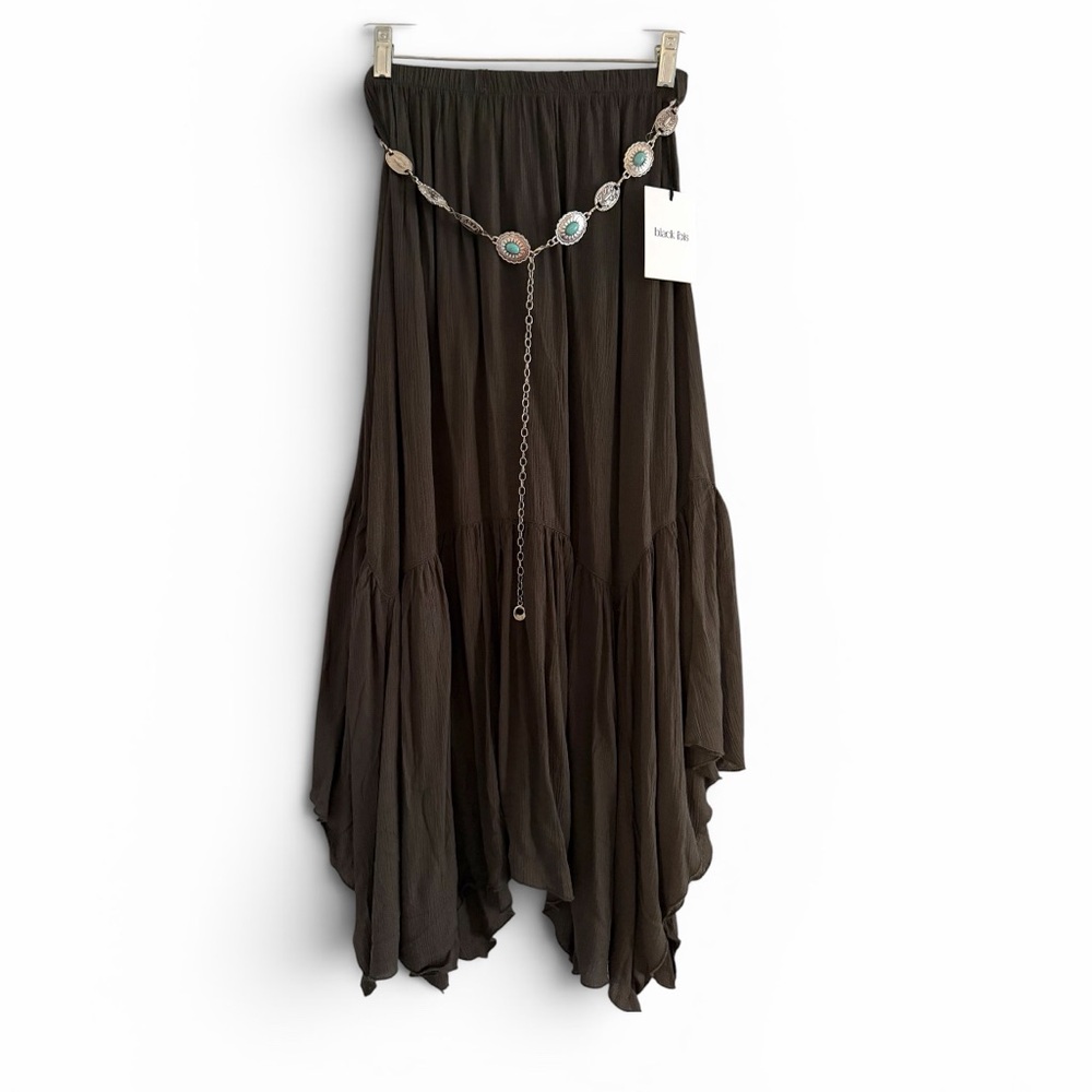 Black Ibis Boho Brown Maxi Skirt - Lightweight Tiered Women's Skirt